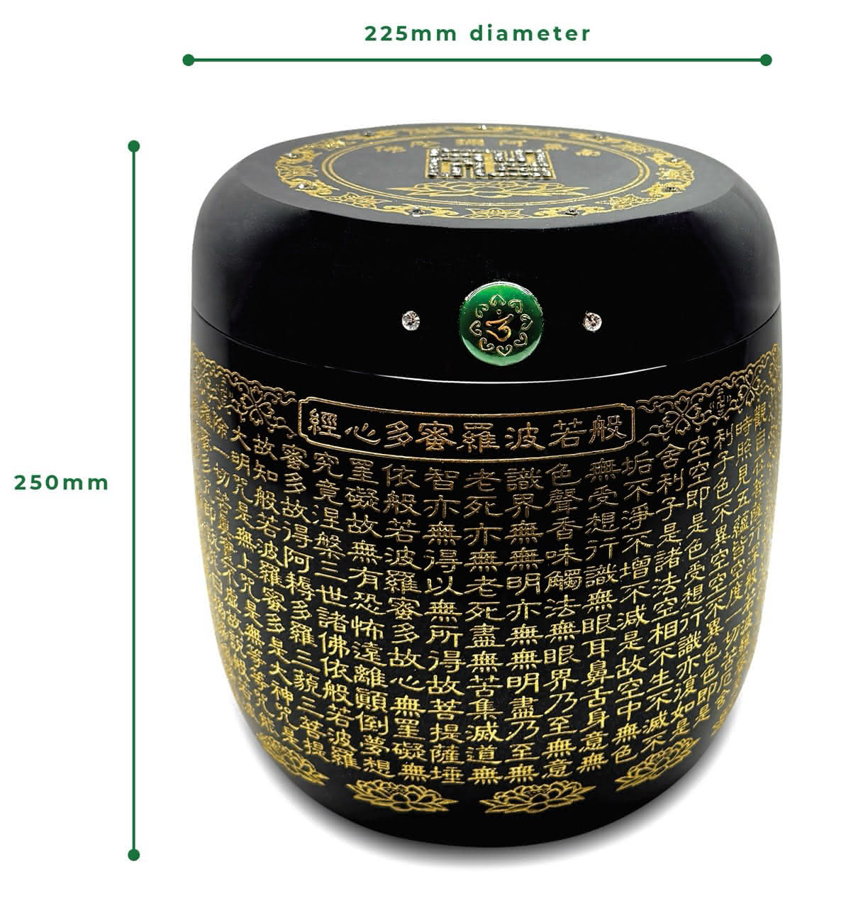 Granite Urn with Buddhism Inscription - Black/Large (冬瓜型黑花崗經文骨灰罈 - 大)