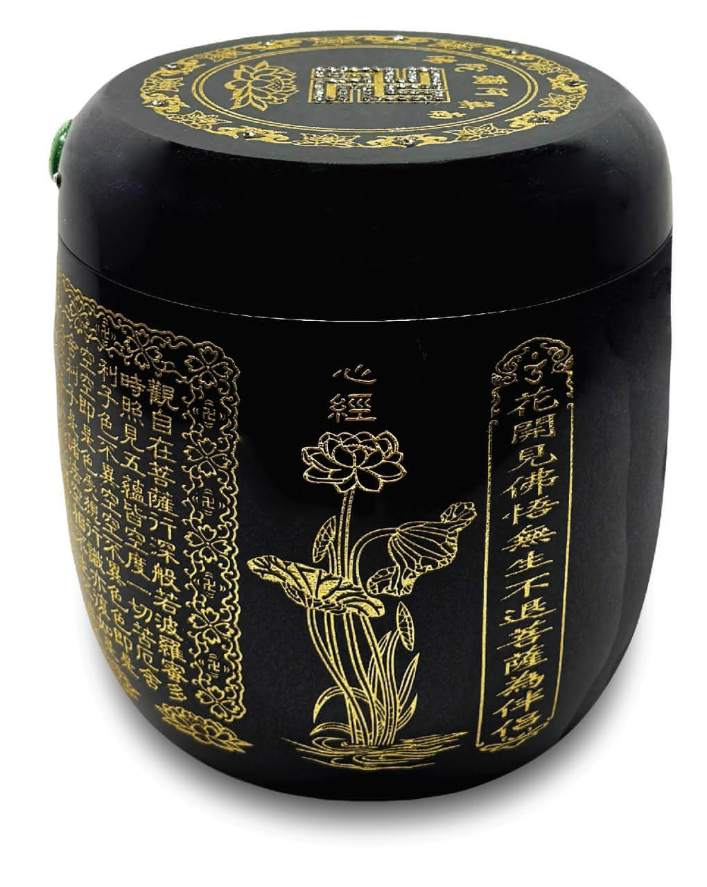 Granite Urn with Buddhism Inscription - Black/Large (冬瓜型黑花崗經文骨灰罈 - 大)