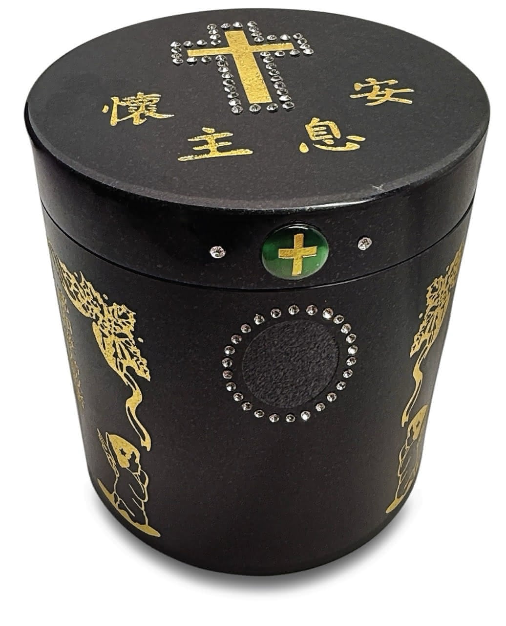 Granite Urn with Christian Inscription - Black/Large (直桶黑花崗基督教經文骨灰罈 - 大)